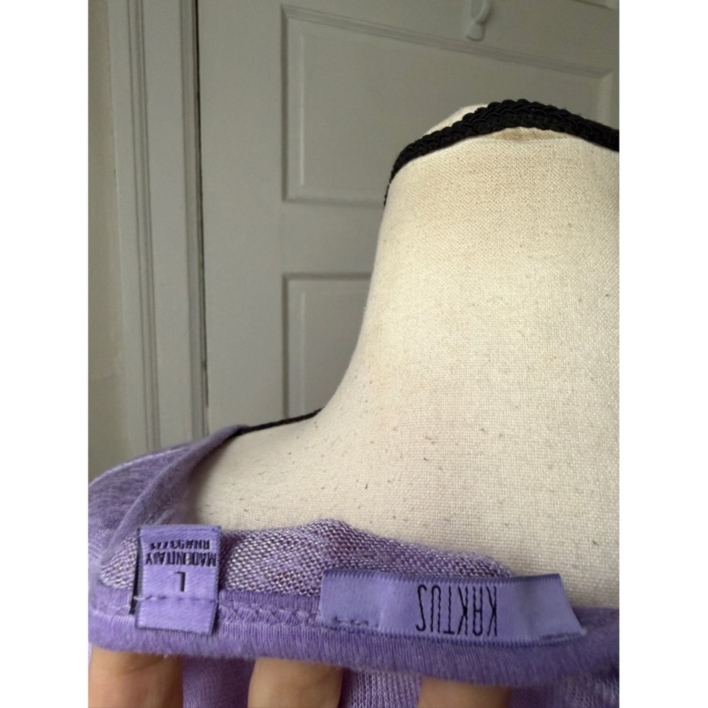 Kaktus Linen Top Purple Relaxed Fit Boho Artsy Lagenlook Roll Tab Sleeves Lg - Picture 12 of 15